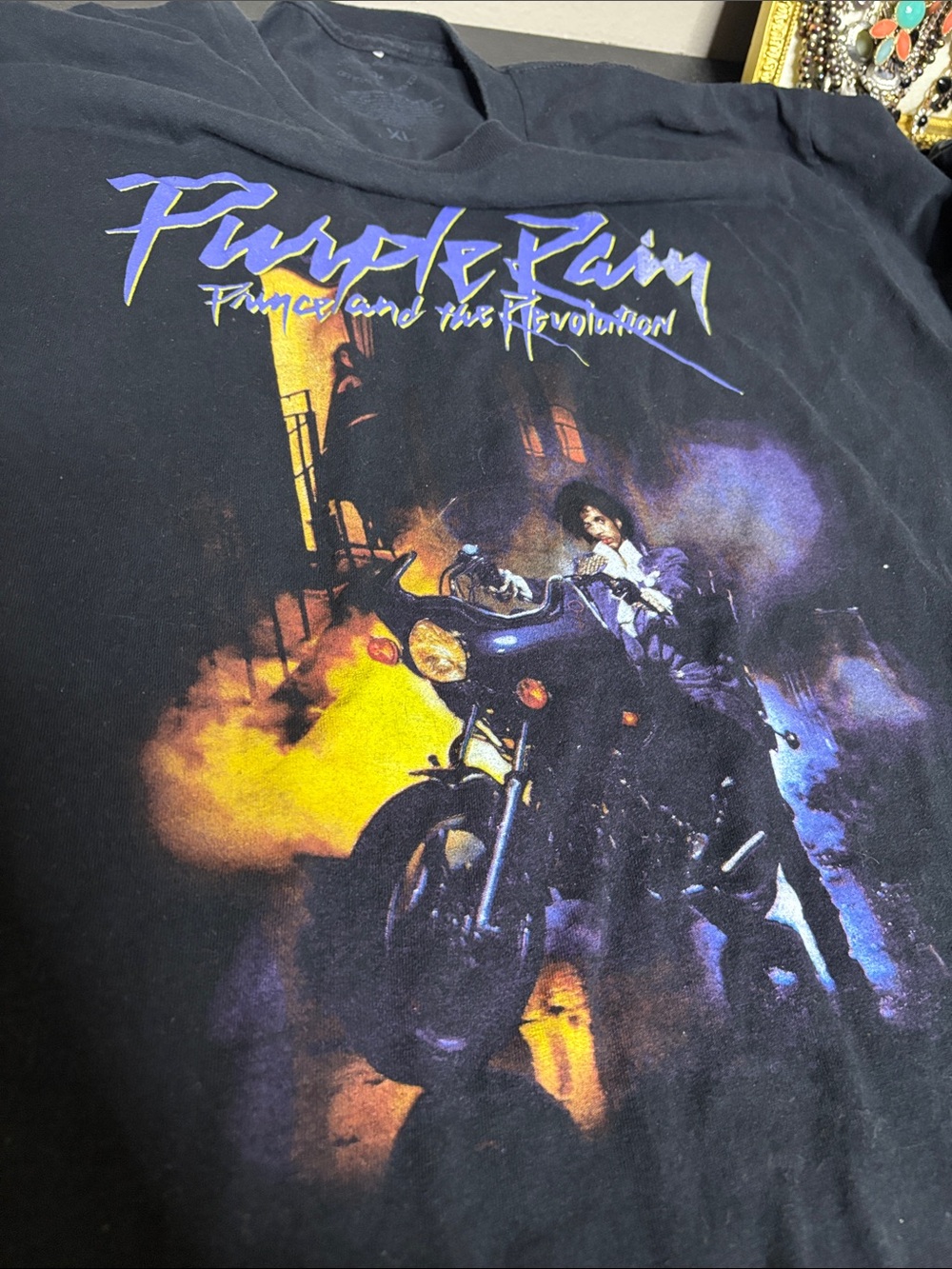 Prince Purple Rain Black Graphic Tee Purple and Yellow Artwork Band Tshirt XL - Picture 3 of 7